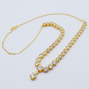 Necklace & Beautiful Cz Diamond Charm 18&quot; 24K Yellow Gold Plated Women Jewelry