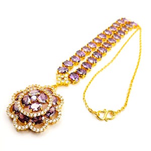 Necklace & Charm Purple Gemstone 18&quot; 24K Yellow Gold Plated Women Jewelry