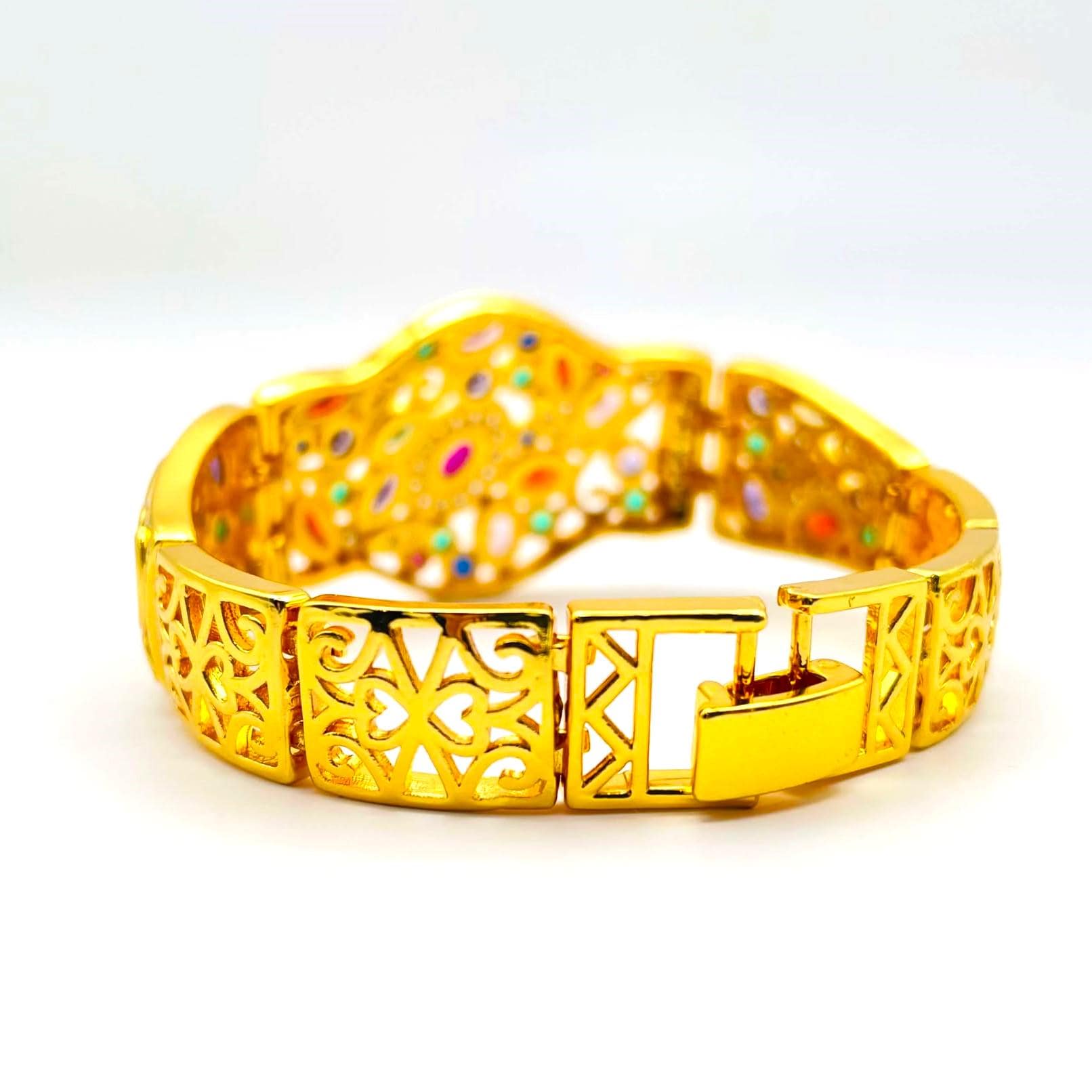 バングルブレスレット 美しいマルチカラーの宝石 24Kイエローゴールド