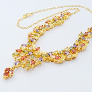 Necklace & Beautiful Charm Multi-Color Gemstone 18&quot; 24K Yellow Gold Plated Women Jewelry