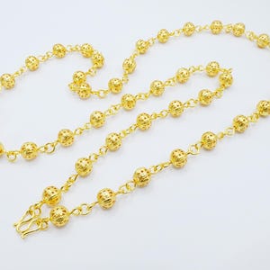 Beaded Necklace 24&quot; 24K Yellow Gold Plated Men Women Jewelry