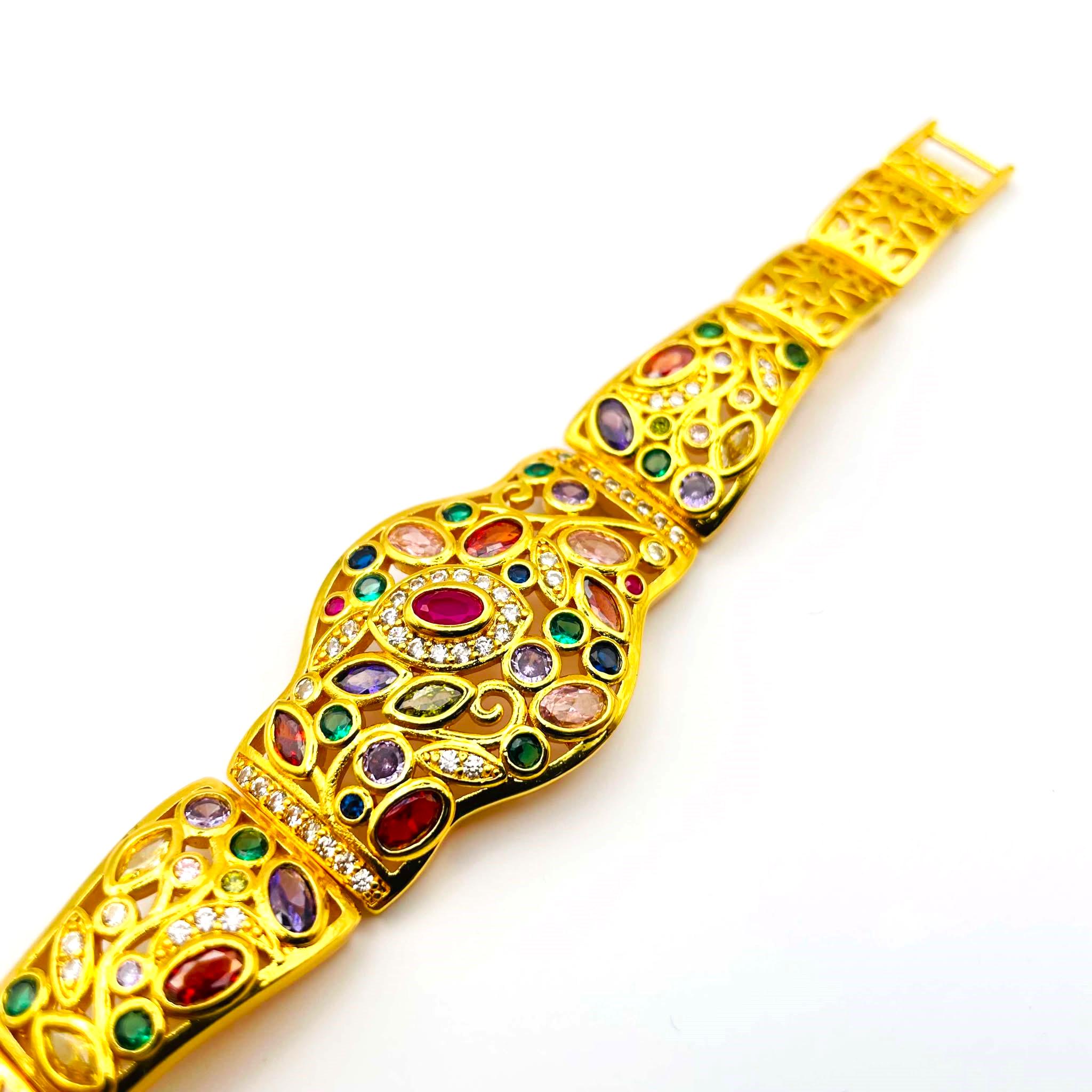 バングルブレスレット 美しいマルチカラーの宝石 24Kイエローゴールド