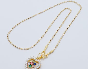 ネックレス＆ハートペンダント CZ ダイヤモンド ジェムストーン 18インチ 24K イエローゴールドメッキ レディース ジュエリー