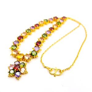 Necklace & Charm Multi-Color Gemstone 18&quot; 24K Yellow Gold Plated Women Jewelry