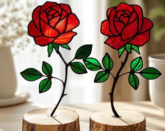ステンドグラス風アクリル製バラの飾り板：6月の誕生花ギフト - Etsy 日本