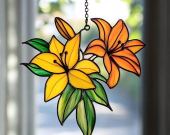 Stained Glass Lily Suncatcher | Vibrant Floral Window Hanging