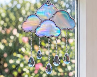 Stained Glass Cloud Suncatcher – Raindrop Window Hanging