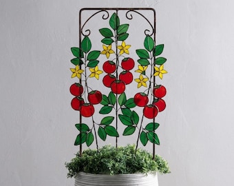 Enrejado de vidrieras para tomateras / Decoración artesanal de frutas y flores / Regalo único para amantes de las plantas de estilo rústico