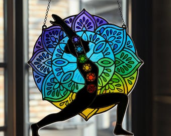 Yoga Chakra Suncatcher - Glasmalerei Acryl Fensterschmuck, Regenbogen Mandala Meditation Dekoration für Yogis