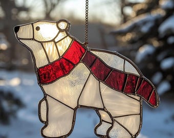 Stained Glass Polar Bear Ornament – Handmade Christmas Suncatcher