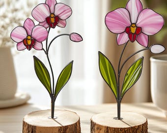 Lila Orchidee Glasmalerei - Botanischer Pflanzenstecker, Blumendekor
