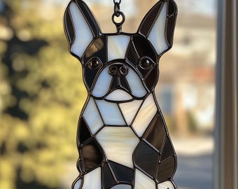 Custom Name French Bulldog Stained Glass Suncatcher, Pet Memorial Decor