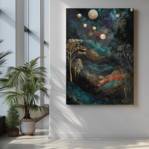 Art Celestial Surreal Fantasy Forest Wall Art Digital Download, Mystical Celestial Landscape, Dreamy Galaxy Night Scene, Printable Boho Art
