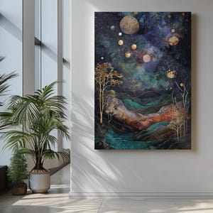 Art Celestial  Dreamscape Surreal Cosmic Forest Landscape Digital Art Print Mystical Celestial Wall Art Instant Download Fantasy Night Sky