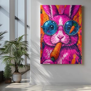 Art Set of 3 Quirky Animal Pop Art Vibrant Prints  – Bright Animal Art Print, Digital Download, Cat, Dog, Bunny Wall Art, Modern Art Decor