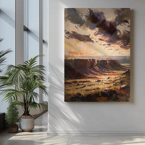 Art Canyon Sunset Over Desert Cliffs – Abstract Western Landscape Digital Download  Southwestern Art Printable Modern Canyon Wall Decor