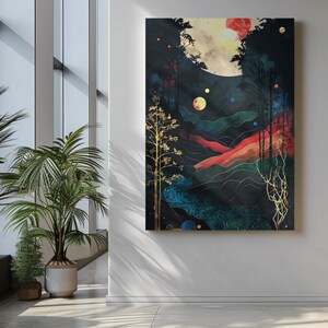 Art Celestial River Abstract Fantasy Landscape Digital Download Cosmic Night Wall Art, Dreamy Galaxy Night Scene, Printable Boho Art