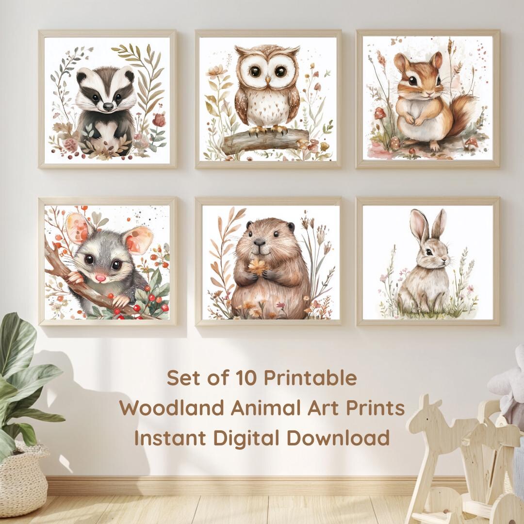 Woodland Animal Nursery Prints – Set of 10 Whimsical Forest Creatures ...