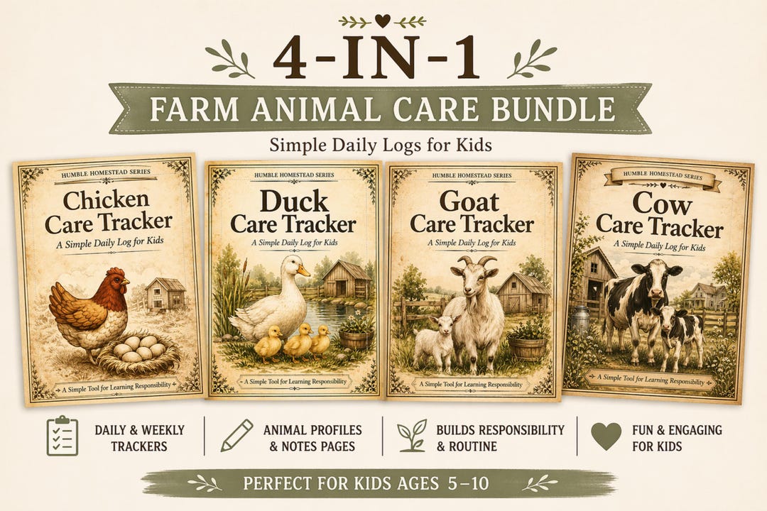 Farm Animal Care Tracker Bundle for Kids Printable, Chicken Duck Goat ...