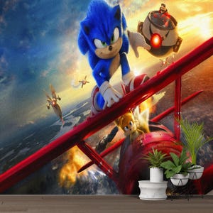 Sonic Wallpaper Papier peint dessin animé pour enfants, non tissé, à retirer et à coller