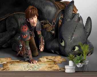Mural de pared de Cómo entrenar a tu dragón, papel tapiz de aventuras para habitación de niño, arte de dragones