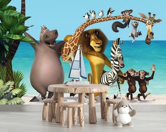 Tapete, Safari Madagaskar Tapete, Dschungel Dekor, Kinderzimmer Dekor