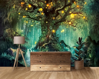 Mural de pared Bosque Encantado: Arte fantástico autoadhesivo de tela no tejida