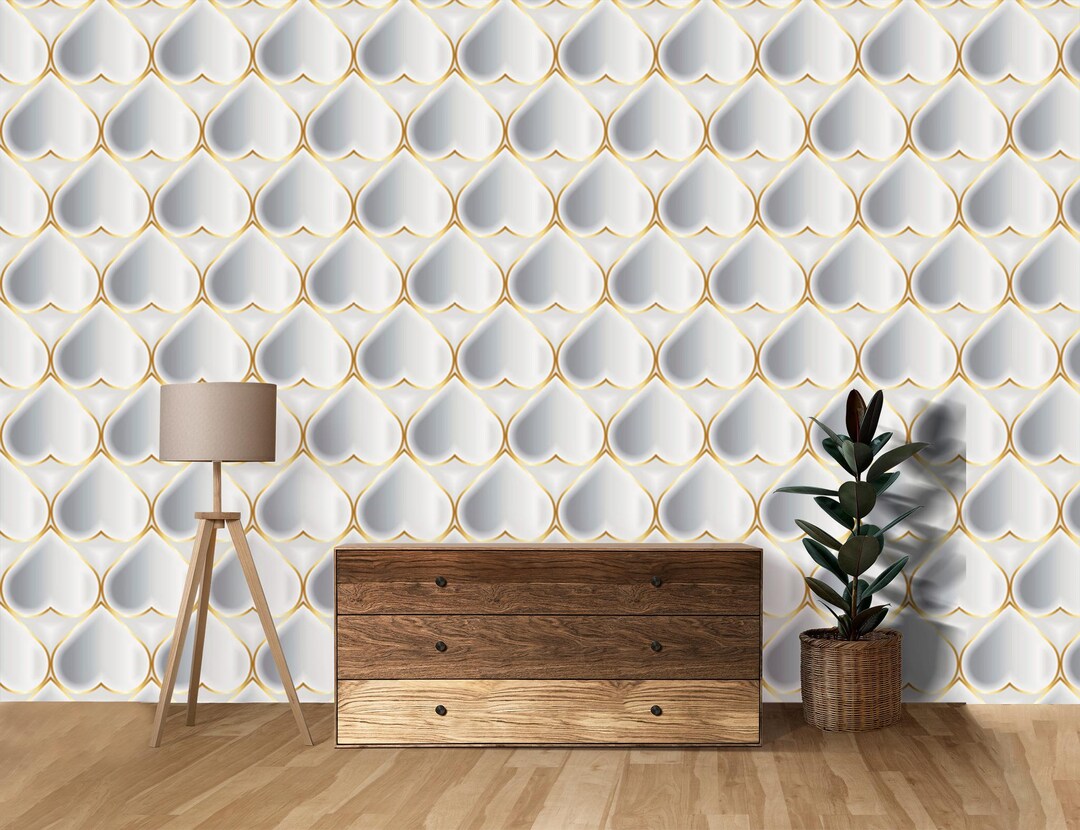 Modern Geometric Wallpaper | 3D White & Gold Pattern Wall Mural ...