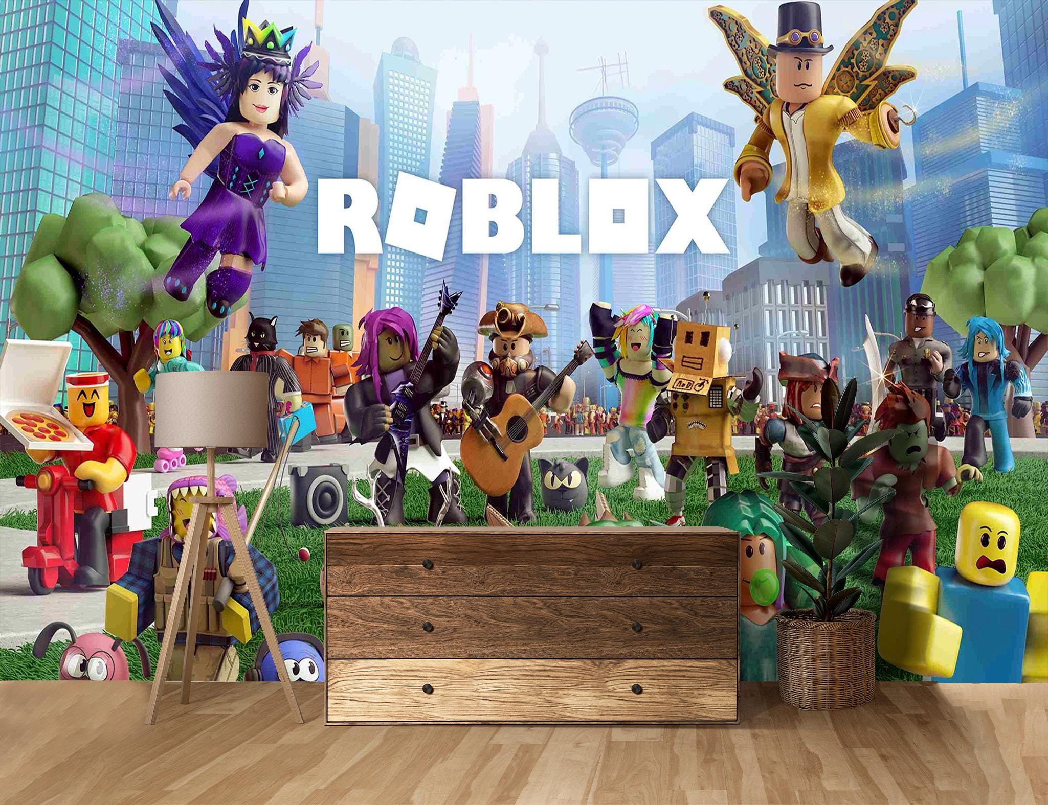 Roblox Inspired Colorful Kids Room Wall Mural - Etsy