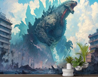 Godzilla Wallpaper, Godzilla Wall Decal, Monster wallpaper, Kids Room Decor, Self-Adhesive, Peel and Stick, Non-Woven