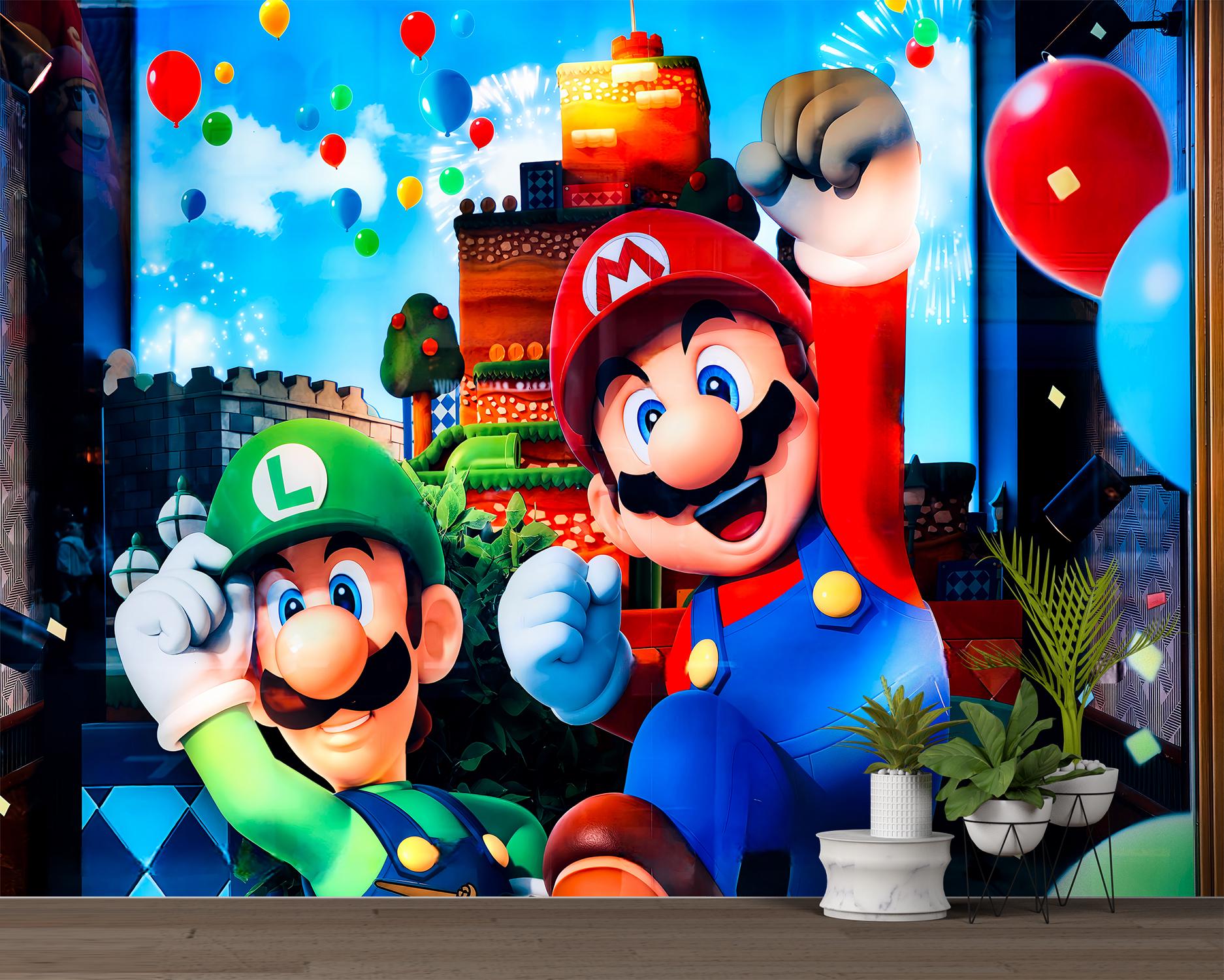 マリオ＆ルイージのポスター：スーパーブラザーズのカラフルなウォール