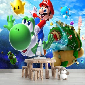 Super Mario-behangmuurschildering / verwijderbaar traditioneel, Super Mario-muurontwerp voor kinderkamer, zelfklevend, Peel and Stick, niet-geweven