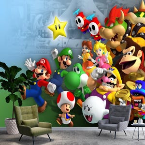Super Mario Bros-behang voor jongenskamer, decoratie Pell and Stick, non-woven