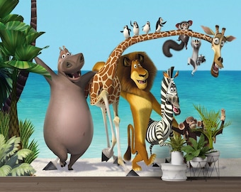 Madagascar Characters Wall Art, Kids Room Decor, Jungle Animal Poster