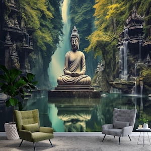 Meditation Buddha Wallpaper & Wall Mural Natural Water Landscape Peel and Stick Wallpaper