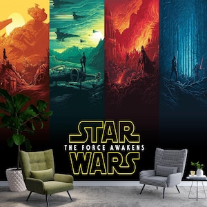 Carta da parati con poster del film Star Wars, carta da parati murale Star Wars per camera da letto per adolescenti, carta da parati autoadesiva Dark Space, rimovibile, in tessuto non tessuto nero