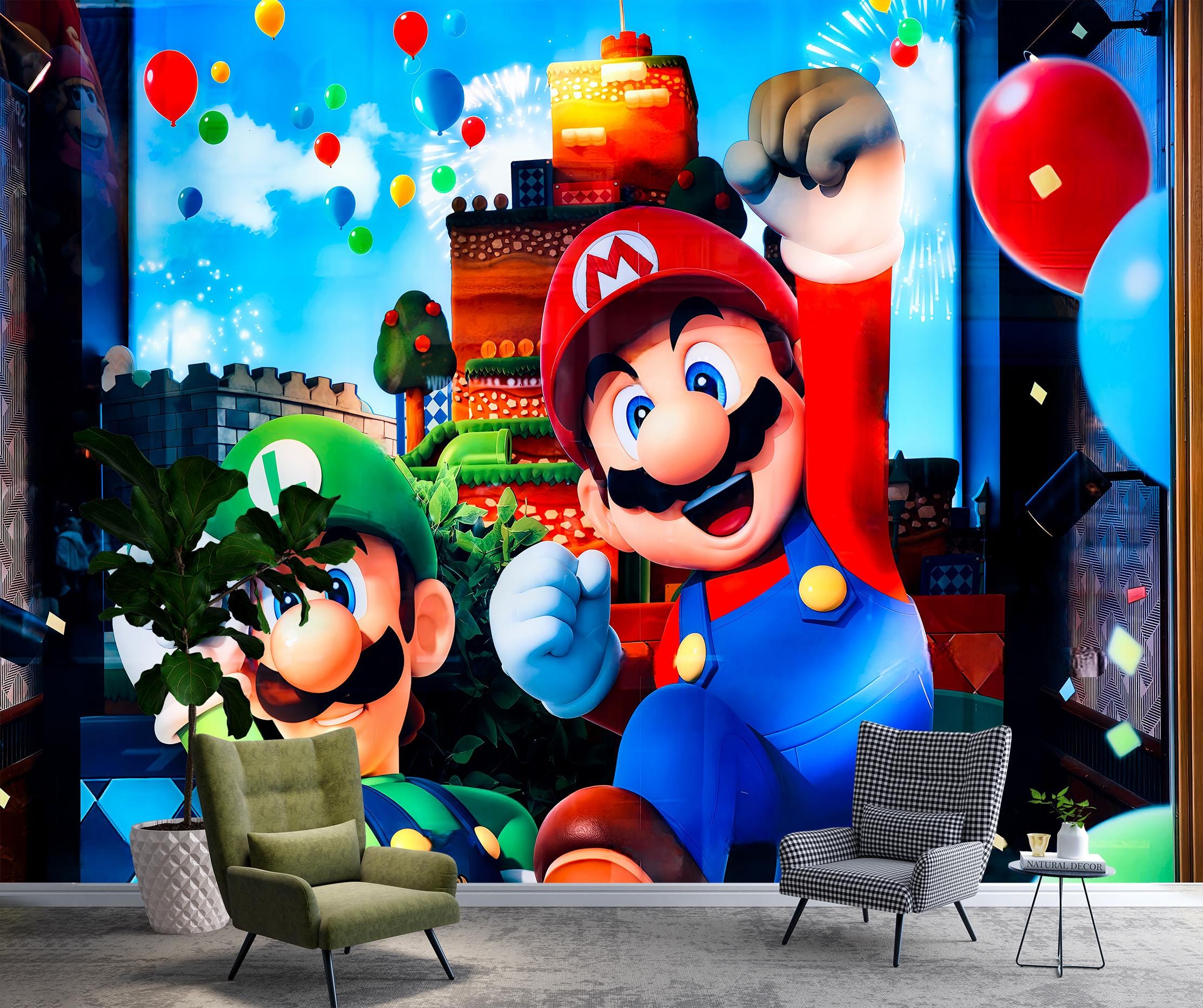 マリオ＆ルイージのポスター：スーパーブラザーズのカラフルなウォール