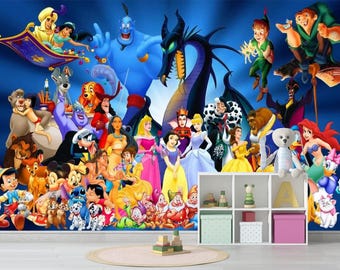 Disney Figuren Wandbild, Fantasy Tapete, Märchenbuch Wandkunst, Kinder Schlafzimmer Dekor