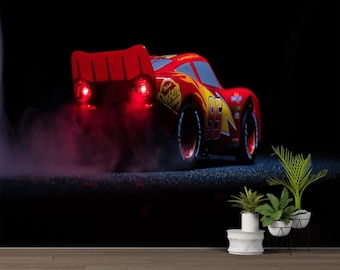 Lightning McQueen Wandkunst, Cars Movie Poster, Jungenzimmer Dekor, Schälen und Aufkleben