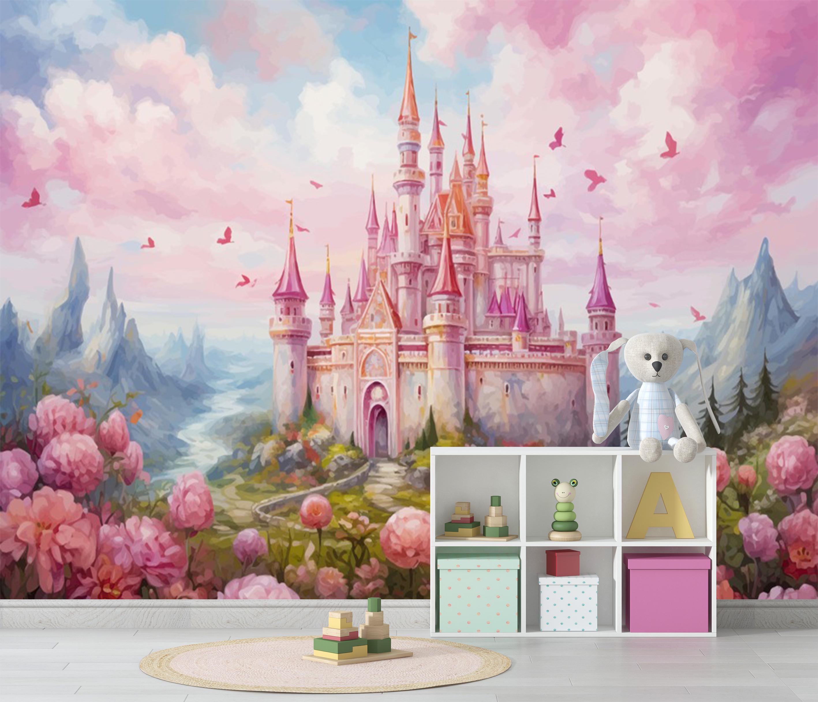 Fairy Castle Wallpaper Mural: Pink Forest Girls Nursery Decor - Etsy