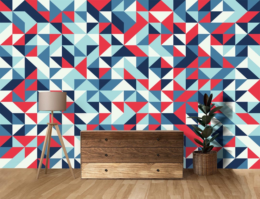 Geometric Wall Mural | Retro Triangle Pattern Wallpaper | Mid Century ...