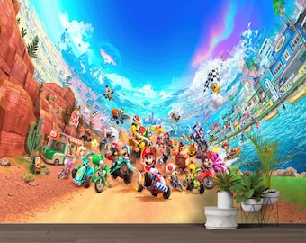 Mario Kart Racing Wall Art, Nintendo Gamer Room Decor Pell And Stick Non-Woven