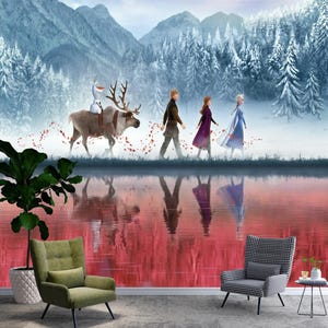 Frozen Wallpaper , Elsa and Anna Wallpaper , Kids Room Peel and Stick Mural , Elsa and Friends Wallpaper Non-Woven