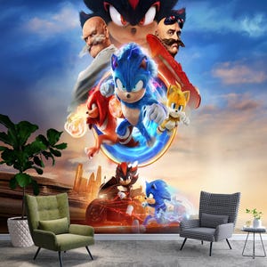 Papel tapiz de Sonic The Hedgehog, Sonic corriendo con Tails y Knuckles, autoadhesivo, despegable y pegable, no tejido