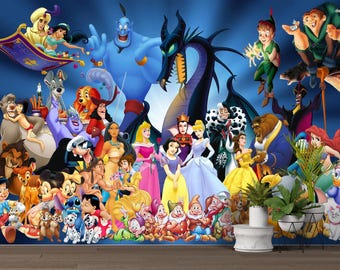 Muurschildering Disney-prinses en personages, kinderkamerdecoratie (schil en plak)