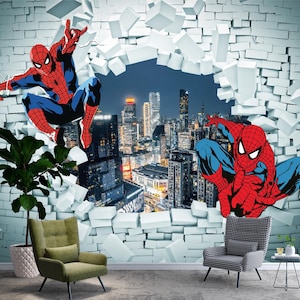 Papier peint Spider-Man style bande dessinée : autocollant 3D super-héros