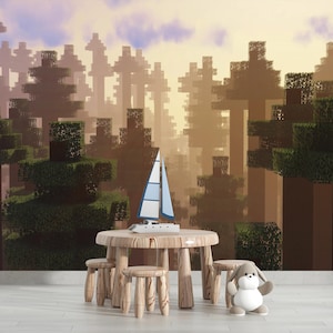 Minecraft Wallpaper Minecraft Wald Wandgestaltung, Kinderzimmer Minecraft, selbstklebend, Schälen und Aufkleben, Vlies