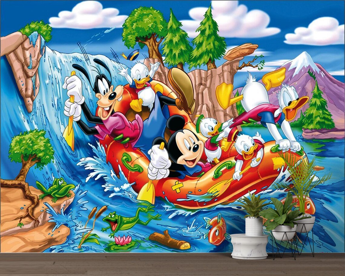 Mini Mouse Rafting Mickey Mouse River Rafting Cartoon Wall Art - Kids Room Decor Peel and ...