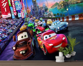 Bliksem McQueen-muurschildering, Cars Movie, kinderkamerdecoratie