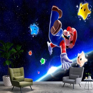 Super Mario-muurschildering, Super Mario-behang, decoratie kinderkamer, kinderbehang Peel and Stick vliesbehang